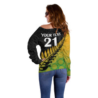 Custom Australia Wallabies and Aotearoa Rugby Off Shoulder Sweater Kangaroo Black Fern Maori Gradient Vibe LT9 - Polynesian Pride