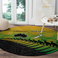 Australia New Zealand Rugby Round Carpet Gradient Aboriginal Wallabies and Maori Black Fern - Polynesian Pride