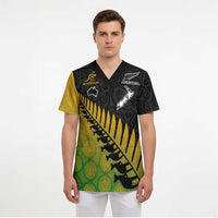 Australia New Zealand Rugby Scrub Top Gradient Aboriginal Wallabies and Maori Black Fern - Polynesian Pride