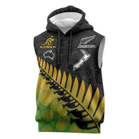 Australia New Zealand Rugby Sleeveless Hoodie Gradient Aboriginal Wallabies and Maori Black Fern - Polynesian Pride