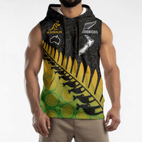 Australia New Zealand Rugby Sleeveless Hoodie Gradient Aboriginal Wallabies and Maori Black Fern - Polynesian Pride