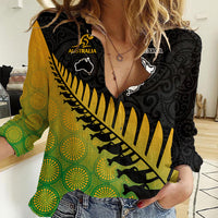 Custom Australia Wallabies and Aotearoa Rugby Women Casual Shirt Kangaroo Black Fern Maori Gradient Vibe LT9 Female Gradient - Polynesian Pride