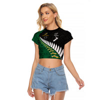 South Africa and Aotearoa Rugby Raglan Cropped T Shirt Springboks Black Fern Maori Vibe LT9 Female Black - Polynesian Pride