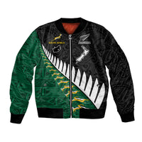Custom South Africa and Aotearoa Rugby Bomber Jacket Springboks Black Fern Maori Vibe LT9 Unisex Black - Polynesian Pride