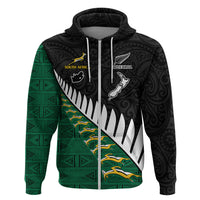 Custom South Africa and Aotearoa Rugby Hoodie Springboks Black Fern Maori Vibe LT9 Zip Hoodie Black - Polynesian Pride