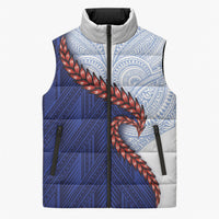 Ula Fala Red Samoa Chief Sleeveless Puffer Jacket Samoan Art Black Tribal