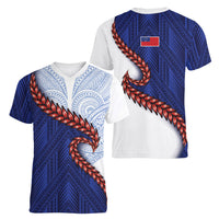 Ula Fala Red Samoa Chief Women V-Neck T-Shirt Samoan Art Black Tribal