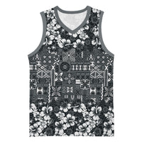Black Hawaiian Tapa Tribal Hibiscus Basketball Jersey