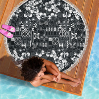 Black Hawaiian Tapa Tribal Hibiscus Beach Blanket