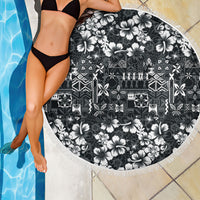 Black Hawaiian Tapa Tribal Hibiscus Beach Blanket