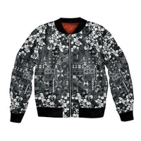 Black Hawaiian Tapa Tribal Hibiscus Bomber Jacket