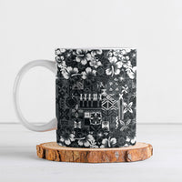 Black Hawaiian Tapa Tribal Hibiscus Ceramic Mug