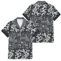 Black Hawaiian Tapa Tribal Hibiscus Family Matching Summer Maxi Dress and Hawaiian Shirt