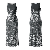 Black Hawaiian Tapa Tribal Hibiscus Family Matching Tank Maxi Dress and Hawaiian Shirt