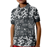 Black Hawaiian Tapa Tribal Hibiscus Kid Polo Shirt