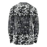 Black Hawaiian Tapa Tribal Hibiscus Long Sleeve Shirt