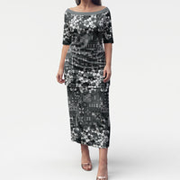 Black Hawaiian Tapa Tribal Hibiscus Puletasi