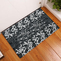 Black Hawaiian Tapa Tribal Hibiscus Rubber Doormat