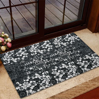 Black Hawaiian Tapa Tribal Hibiscus Rubber Doormat