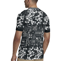 Black Hawaiian Tapa Tribal Hibiscus Rugby Jersey