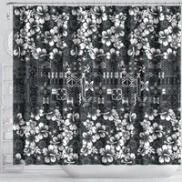 Black Hawaiian Tapa Tribal Hibiscus Shower Curtain