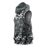 Black Hawaiian Tapa Tribal Hibiscus Sleeveless Hoodie