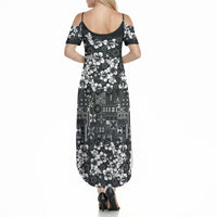 Black Hawaiian Tapa Tribal Hibiscus Summer Maxi Dress