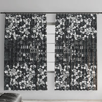 Black Hawaiian Tapa Tribal Hibiscus Window Curtain