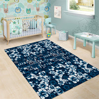 Blue Hawaiian Tapa Tribal Hibiscus Area Rug