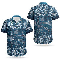 Blue Hawaiian Tapa Tribal Hibiscus Couples Matching Summer Maxi Dress and Hawaiian Shirt