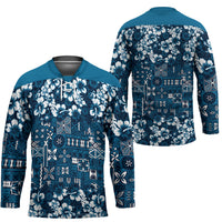 Blue Hawaiian Tapa Tribal Hibiscus Hockey Jersey