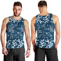 Blue Hawaiian Tapa Tribal Hibiscus Men Tank Top
