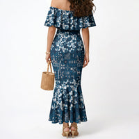 Blue Hawaiian Tapa Tribal Hibiscus Mermaid Dress