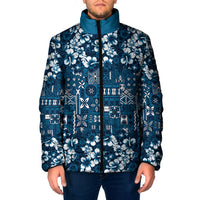 Blue Hawaiian Tapa Tribal Hibiscus Padded Jacket