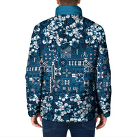 Blue Hawaiian Tapa Tribal Hibiscus Padded Jacket
