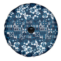 Blue Hawaiian Tapa Tribal Hibiscus Spare Tire Cover