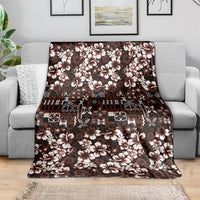 Burgundy Hawaiian Tapa Tribal Hibiscus Blanket