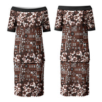 Burgundy Hawaiian Tapa Tribal Hibiscus Couples Matching Puletasi and Hawaiian Shirt