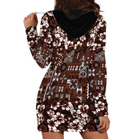 Burgundy Hawaiian Tapa Tribal Hibiscus Hoodie Dress