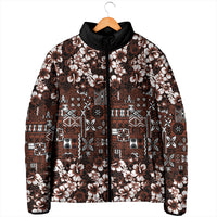 Burgundy Hawaiian Tapa Tribal Hibiscus Padded Jacket