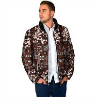 Burgundy Hawaiian Tapa Tribal Hibiscus Padded Jacket