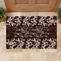 Burgundy Hawaiian Tapa Tribal Hibiscus Rubber Doormat