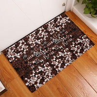Burgundy Hawaiian Tapa Tribal Hibiscus Rubber Doormat