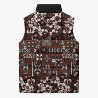 Burgundy Hawaiian Tapa Tribal Hibiscus Sleeveless Puffer Jacket