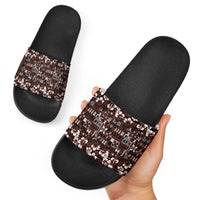 Burgundy Hawaiian Tapa Tribal Hibiscus Slide Sandals