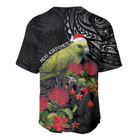 Meri Kirihimete Kakapo Baseball Jersey Black Silver Fern Christmas Vibe LT9 - Polynesian Pride