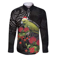Meri Kirihimete Kakapo Family Matching Off Shoulder Maxi Dress and Hawaiian Shirt Black Silver Fern Christmas Vibe LT9 Dad's Shirt - Long Sleeve Black - Polynesian Pride