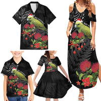 Meri Kirihimete Kakapo Family Matching Summer Maxi Dress and Hawaiian Shirt Black Silver Fern Christmas Vibe