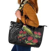 Meri Kirihimete Kakapo Leather Tote Bag Black Silver Fern Christmas Vibe LT9 Black - Polynesian Pride