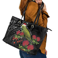 Meri Kirihimete Kakapo Leather Tote Bag Black Silver Fern Christmas Vibe LT9 - Polynesian Pride